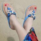 Embellished Faux Leather Platform Flip-flops