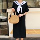 Short-sleeve Sailor Collar Midi Dress