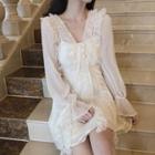 Ruffle Trim Bell-sleeve Lace Dress