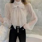 Long-sleeve Embellished Bow Front Blouse