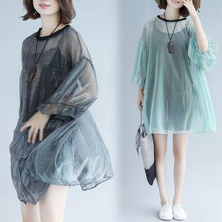 Set: 3/4-sleeve Sheer Mini Dress + Slipdress