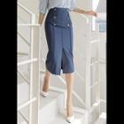 Pintuck Metallic-button Midi Skirt