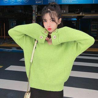 Oversize Long-sleeve Knit Top / Midi Straight-fit Skirt / Set