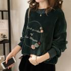 Embroidered Velvet Long-sleeve Sweatshirt