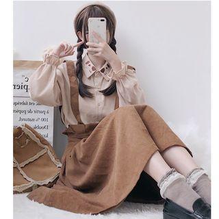 Embroidered Shirt / Midi A-line Suspender Dress