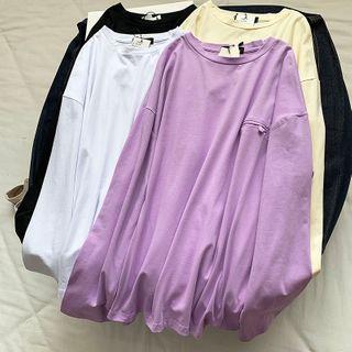 Fake Pocket Long Sleeve Plain T-shirt