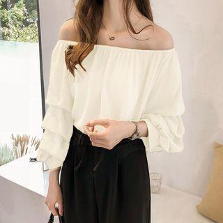 Long Sleeve Off Shoulder Chiffon Top