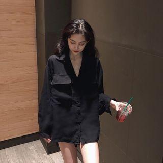 Plain Oversize Shirt Black - One Size
