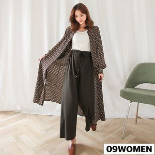 Plus Size Button-through Patterned Long Tunic