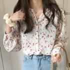 Long-sleeve Floral Chiffon Shirt As Shown In Figure - One Size