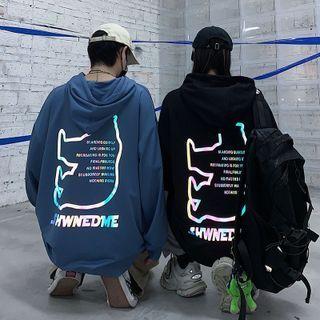 Couple Matching Reflective Print Hooded Sweatshirt