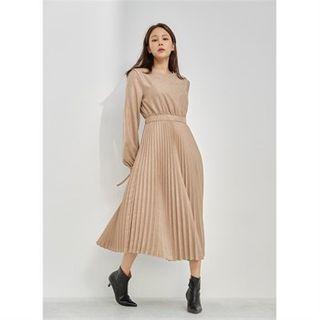 Tie-back Pleated Dress Beige - One Size