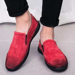 Genuine-leather Stitched Panel Loafers