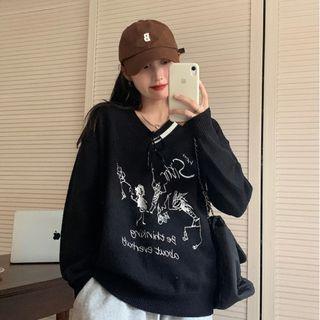 Graphic Print Sweater Black - One Size
