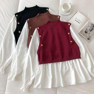 Long-sleeve Round Neck Mock Two-piece Knit Top
