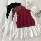 Long-sleeve Round Neck Mock Two-piece Knit Top