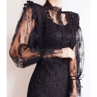 Mock-neck Lace-panel Dress