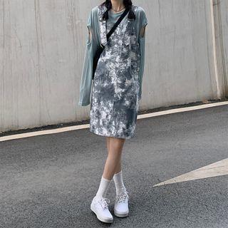 Cut-out Long-sleeve T-shirt / Dye Print Jumper Dress