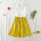 Short Sleeve Plain Polo Shirt / Paperbag Waist A-line Skirt