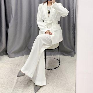 Sashed Blazer / Wide-leg Dress Pants / Set