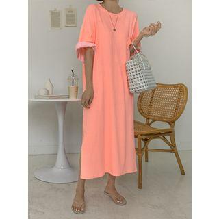 Pocket-front Neon-color Oversized Long Dress