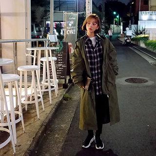 Skull Print Hooded Zip Long Coat