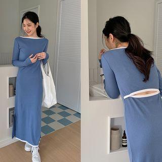 Slit-back Ribbed Long Dress