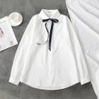 Long Sleeve Shirt With Ribbon Bow White - One Size