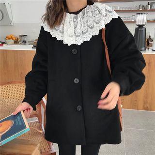 Lace Collar Button Jacket Black - One Size