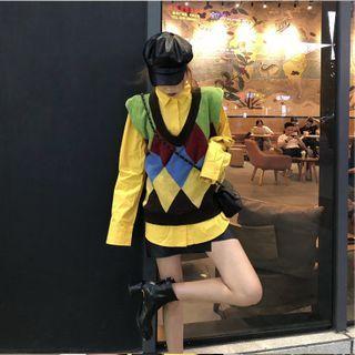 Plain Shirt / Argyle Sweater Vest / Set