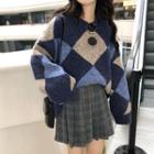 Argyle Sweater / Mini Plaid Pleated Skirt