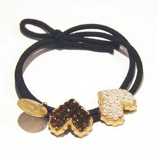 Rhinestone Faux Pearl Heart Hair Tie