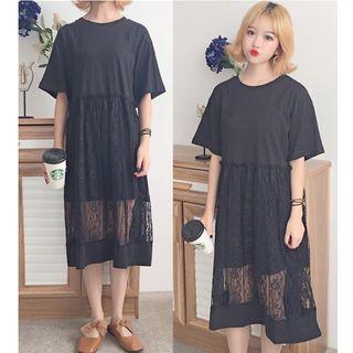 Lace Hem Elbow Sleeve Dress
