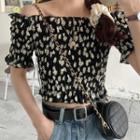 Floral Cold-shoulder Chiffon Cropped Top