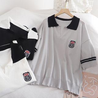Short-sleeve Logo Embroidered Knit Polo Shirt