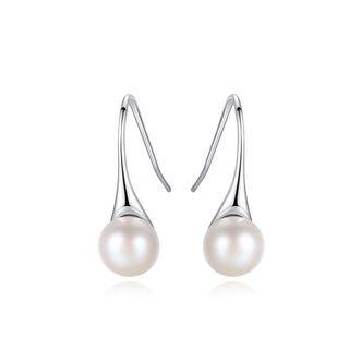 Sterling Silver Simple Fashion Geometric White Freshwater Pearl Earrings Silver - One Size
