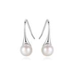 Sterling Silver Simple Fashion Geometric White Freshwater Pearl Earrings Silver - One Size