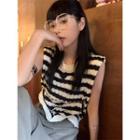 Striped Knit Tank Top Black & Off-white - One Size