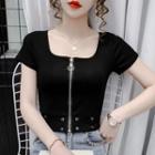 Short-sleeve Grommet Zip Detail T-shirt
