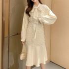 Long-sleeve Tie-neck Midi Mermaid Dress
