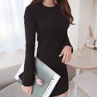 Slit-sleeve Ribbed Mini Dress