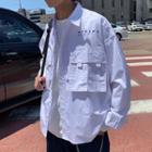 Lettering Cargo Shirt Jacket