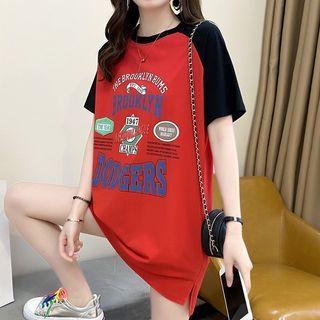 Short-sleeve Printed Raglan T-shirt Dress