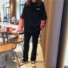 Mock Two-piece Long-sleeved T-shirt Black - One Size