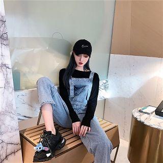 Long-sleeve Cropped T-shirt / Denim Dungaree