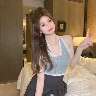 Halter Lace Trim Tank Top