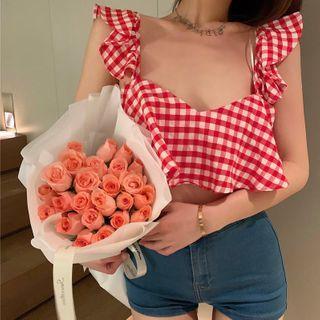 Spaghetti Strap Plaid Top Red - One Size