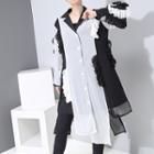 Ruffle Trim Long-sleeve Shirt Dress As Shown In Figure - One Size