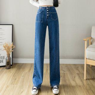 Button Fly Wide-leg Jeans