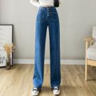 Button Fly Wide-leg Jeans